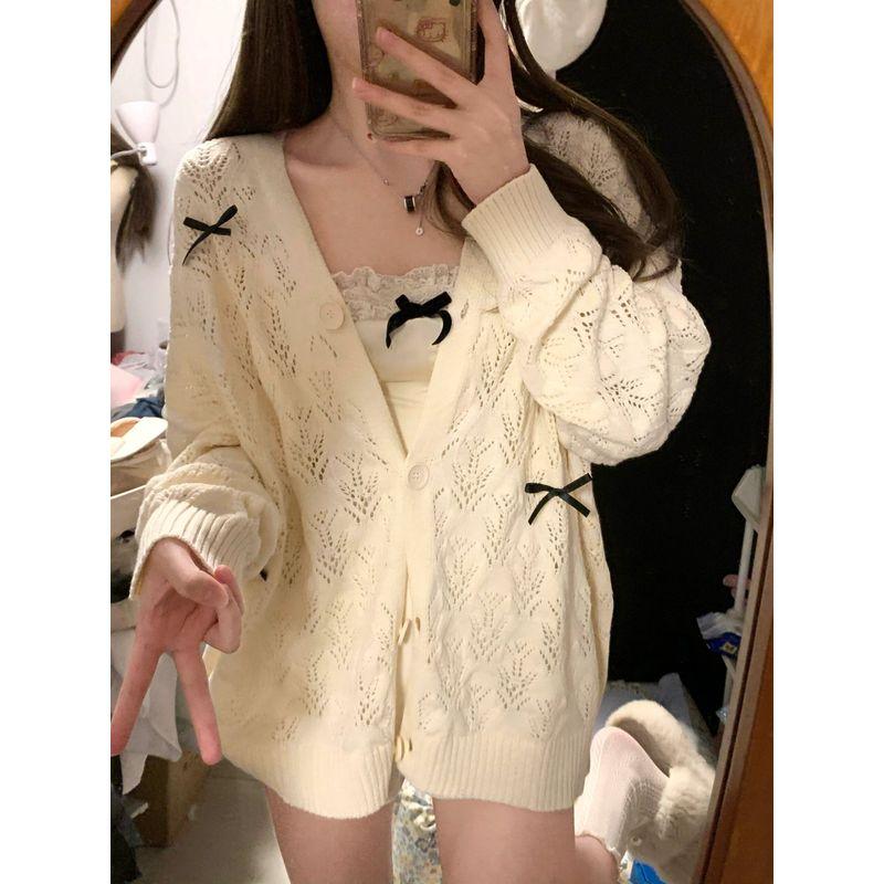 

Вырез Пальто Весна Лето Сладкий Кардиган Банты Apricot 2XL [Suggested 130/75.00kg]]