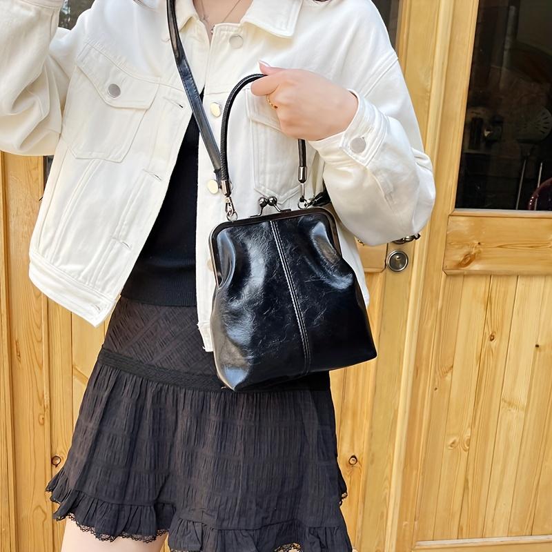 New Women's Vintage Crossbody Bag with Adjustable Shoulder Strap & Kiss Lock Closure Elegant Small Shoulder Bag