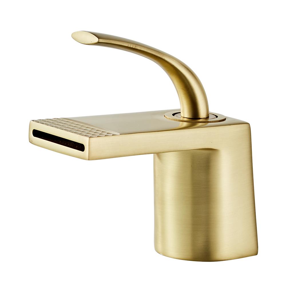 Waschtischarmatur Gold Wasserfall Wasserhahn Badezimmerarmatur Deckmontage Badezimmer Toilette Waschtischarmatur Mischbatterie Warm- und Kaltwasserspüle Wasserhahn