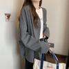 Gray Slimming Thin Cardigan Jacket - Loose, Versatile, Long-Sleeve Outerwear for Petite Women, Ideal for Early Autumn.