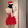 Chinese New Year robe sweet sexy red tube top Christmas dress Spice girl ballet cake dress New Year strap fun