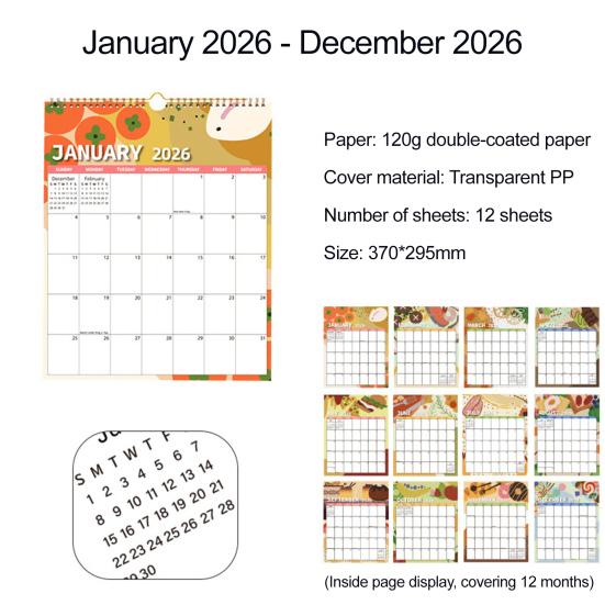 2026 Floral Wall Calendar Monthly Overview Thick Paper Calendar European American Style 12 Month Planner for Home Office School