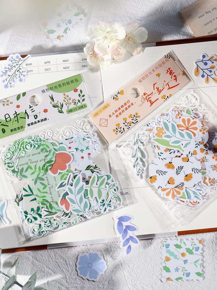Plant Time Series DIY Journal Stickers: 36 Sheets, 8 Styles for Decoration