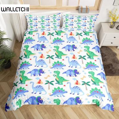 Dinosaur Duvet Cover Set For Kids Toddler Cartoon Dino Bedding Set Cute Dinosaur Pattern Polyester Comforter Cover King Size