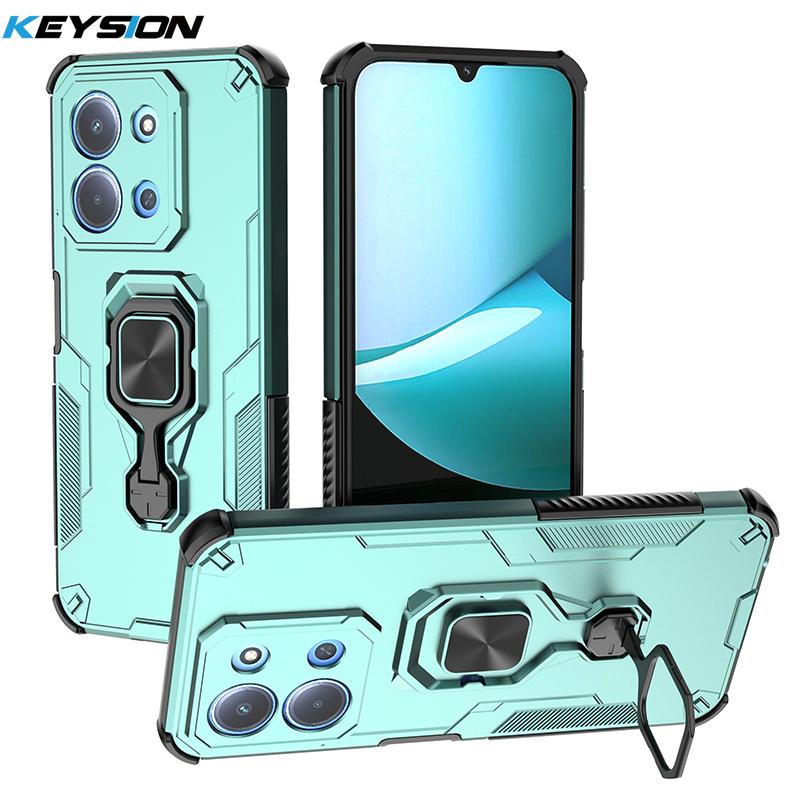 

KEYSION Shockproof Armor Case for Redmi 15C 171mm 173mm Silicone+PC Upright Metal Live Ring Stand Phone Cover for Xiaomi POCO C85 for POCO C85 зелёный