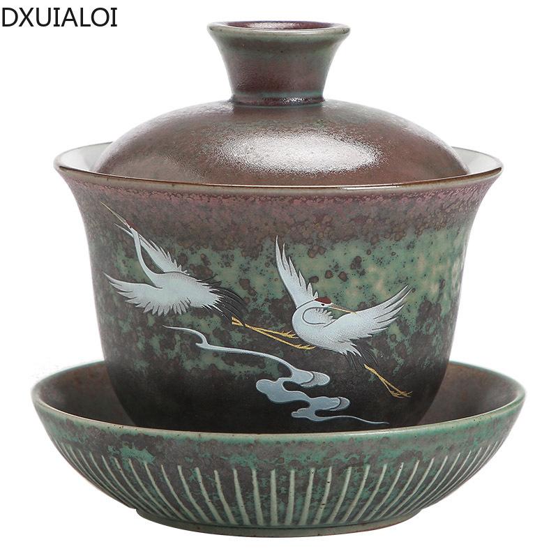 Zuppiera Sancai Ceramica Kung Fu Creativo Tè Una Gru Tazza della Regina Ciotola da Tè Gaiwan Set Zuppiera in Ceramica Servizio da Tè in Porcellana Spessa
