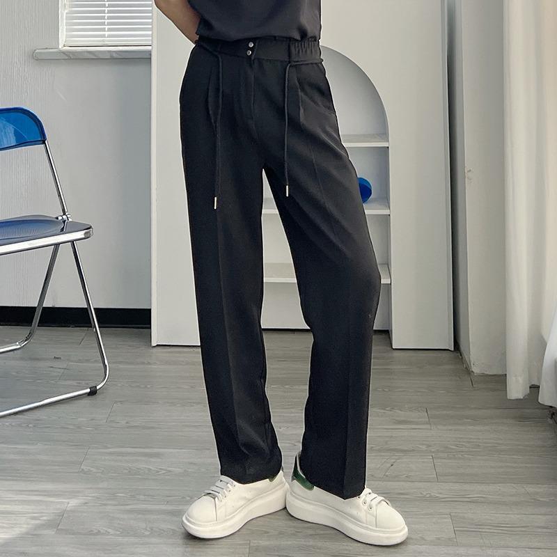 

Мужские легкие деловые повседневные брюки, не требующие глажки - Весна/Осень, Свободные, Прямые, Тренд на шнуровке. Triple XL чёрный