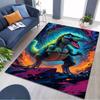 Neon Colorful T‑Rex Dinosaur Print Area Rug Non‑Slip Rectangular Floor Mat Prehistoric Beast Decor Rug for Gaming Room Bedroom Living Room