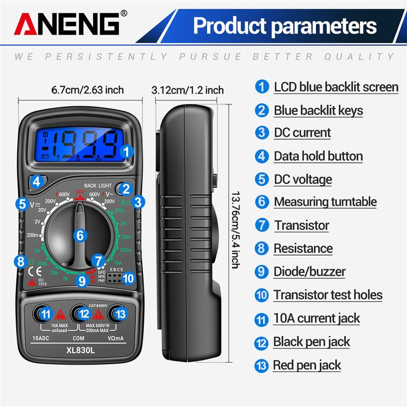 Digital Multimeter Esr Testers ANENG XL830L Automotive Electrical Meter Dmm Transistor Peak Tester Meter Capacitance Meter tools