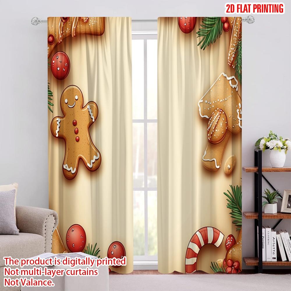 

2pcs,2D plane printing Creative Curtains Christmas Cookies Border Festive Treats (2) Polyester Woven (without rod) Decorations 52.50 × 116.00 cm 2 pcs