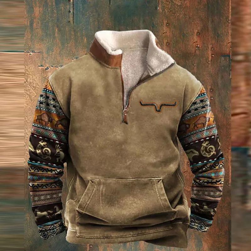 Men S Stand Collar Fleece Lined 3d Printed Long Sleeve Loose Pullover Sweatshirt