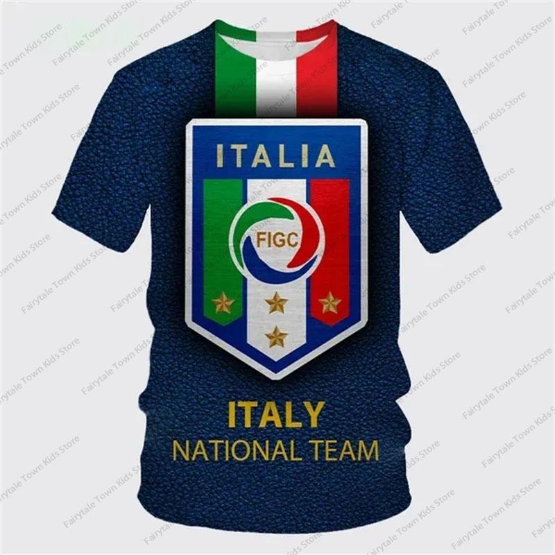 Neues Sommer-T-Shirt für Kinder mit 3D-Druck der italienischen Flagge und Fußball, Persönlichkeit Hip Hop Unisex Mode Lässig T-Shirt Top