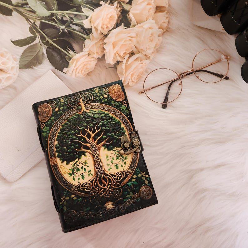 Tree Printed Leather Journal, Notebook, Leather Sketchbook, Leather Dairy, 200 Deckle Page Writing Book, Wedding Gift, Personalized Gift.
