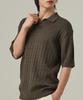 ANALOG MOOD Cable Open Collar Short Sleeve Knit (Khaki)