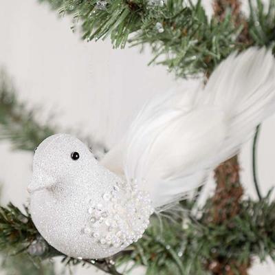 Glitter Simulated Foam Feather Bird Artificial with Clip Christmas Tree Bird Decoration Lightweight Long Feather Tail