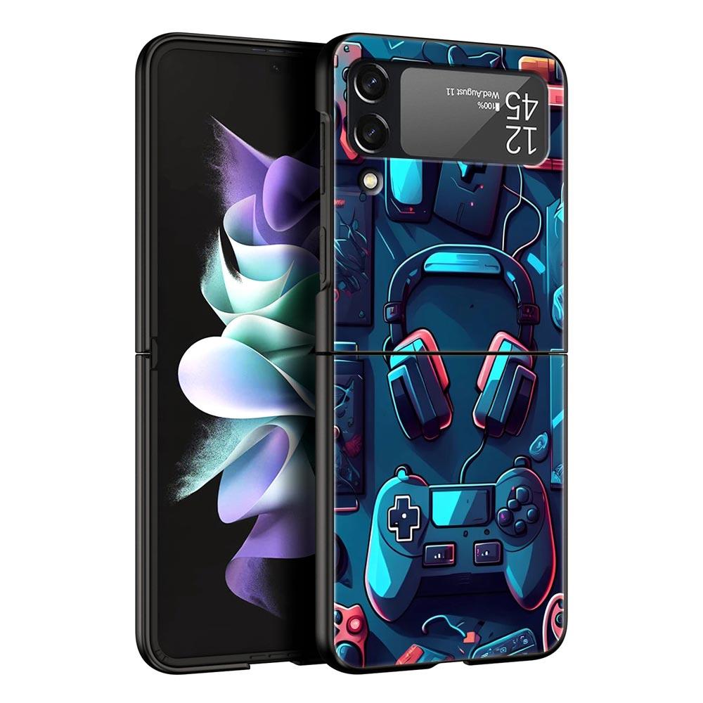Game Controller Graphic Hard PC Phone Case For Samsung Galaxy Z Flip 7 6 5 4 Black Cover For Galaxy Z Flip 3 Foldable Fundas Bag