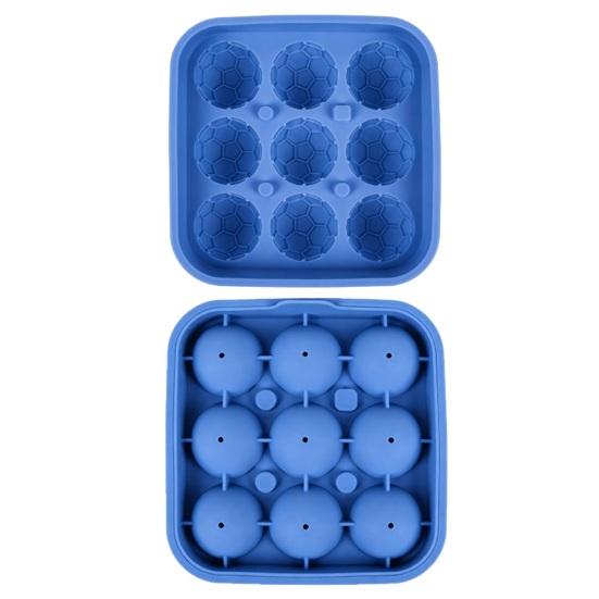 Ice Cube Mold Covered Dust-Proof Silicone Ice Cube Maker with Water-Draining Design 9-Compartment Food-Grade Silicone Football Shape Ice Ball Tray