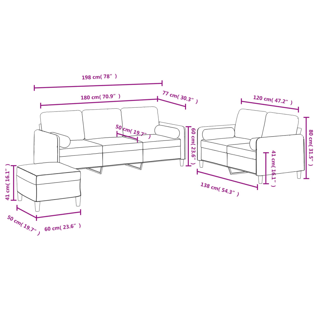 3 Piece Sofa Set with Cushions Light Grey Velvet