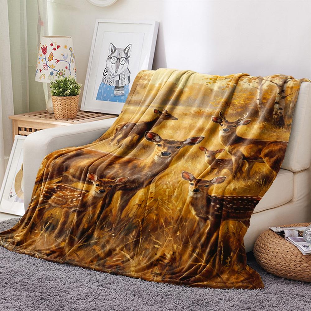 1PC Realistic illustration Print FlAannel Blanket, High quality Comfortable for All Seasons, Home Decor, Warmth and Comfort