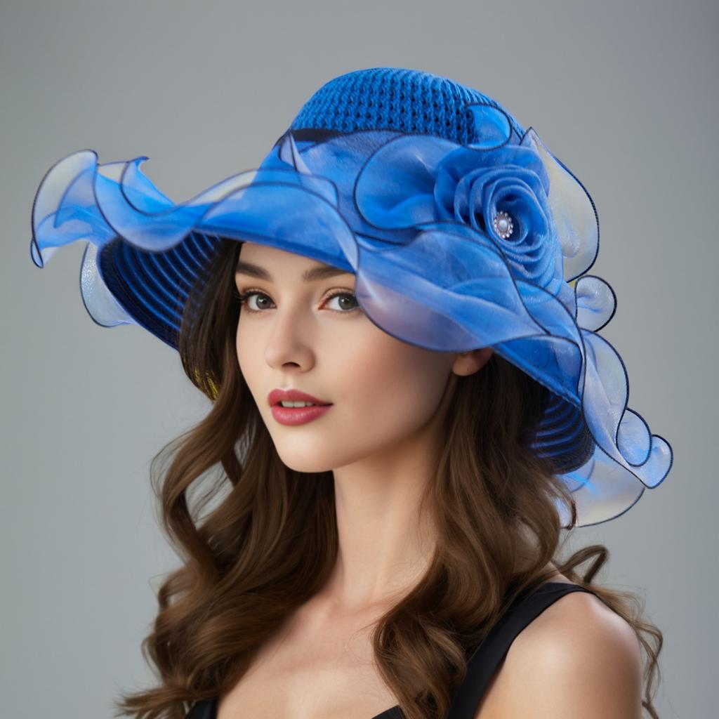Elegant Summer Women's Sun Hat Breathable Organdy Material Foldable Design Woven Top Flower Decoration