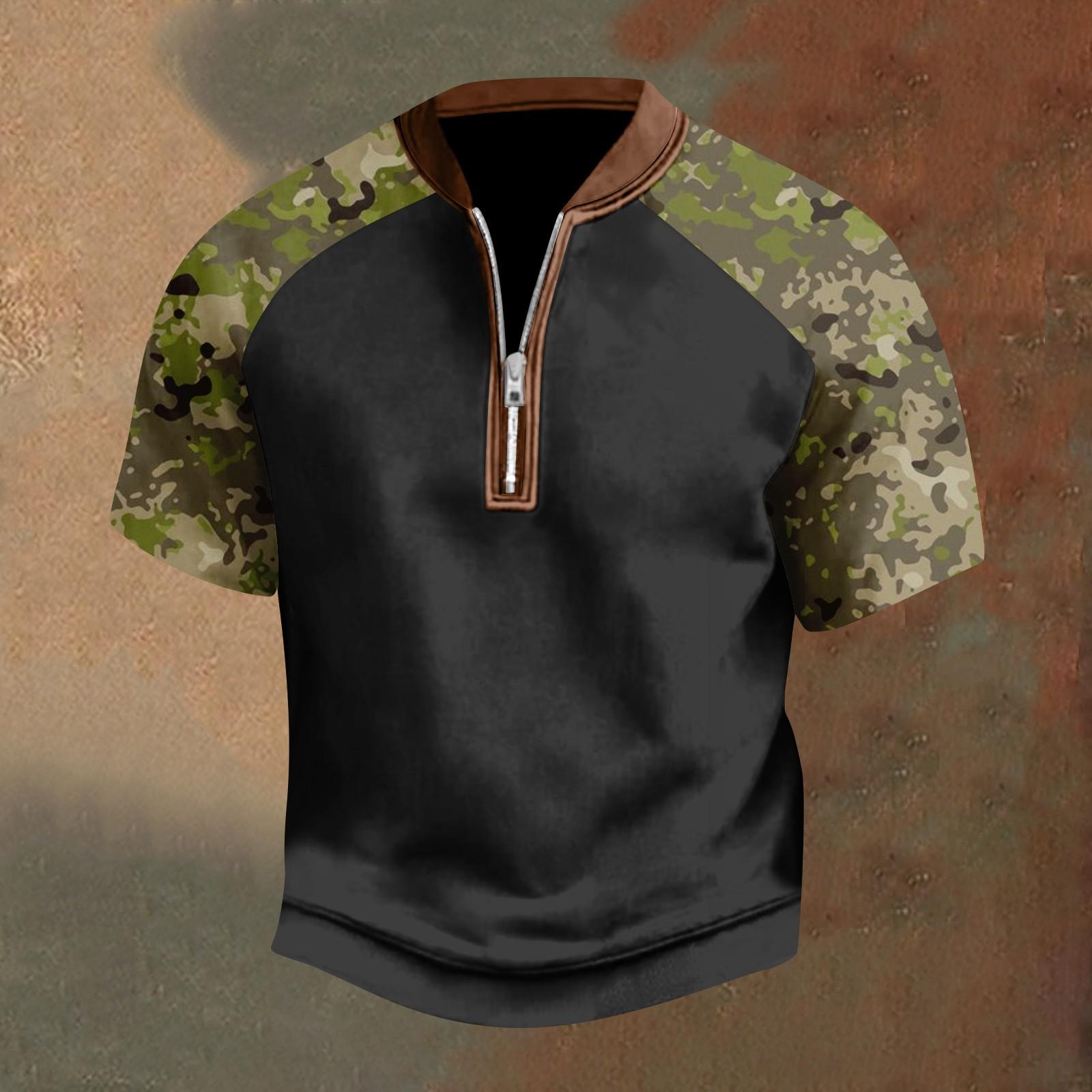 

Мужская повседневная футболка с застежкой-молнией на половину длины и короткими рукавами L