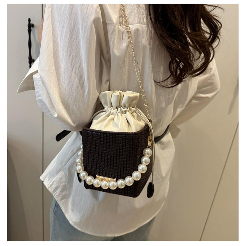 Trendy Small Bag Female Simple Crossbody Bag Chain Simple Drawstring Fashion Shoulder Bag