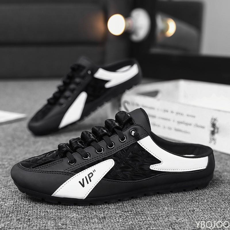 Luxury Men's Bean Slippers Male Casual Summer Flat Shoes Trendy Soft Soled Semi Slipper Fashion Driving Lazy Slippers Homme