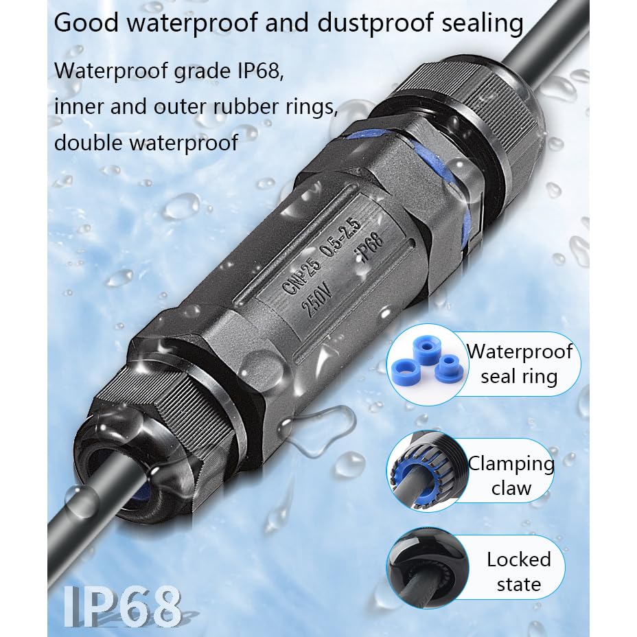 IP68 Cable CTRICALVER Extension Electrical Cable Connector Cable Diameter 6 2 Waterproof Electrical Inline Cable with Terminal Block Connector,