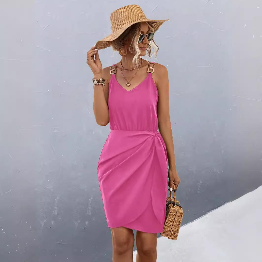 

QICED/весенне-летнее женское платье без рукавов на подтяжках с металлической пряжкой и запахом XL