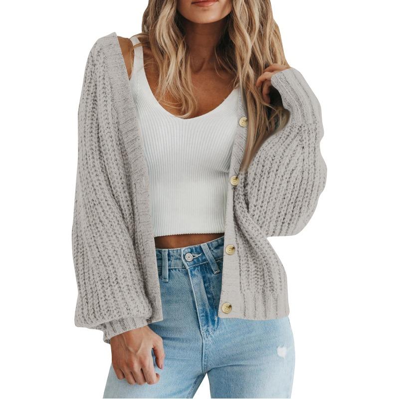 Autumn Winter Solid Color Simple Fashion Buttons Knitting Top Women Loose CasualCardigan Outwear Sweater