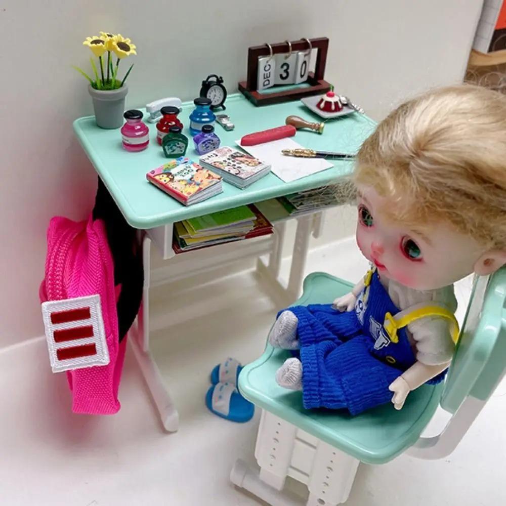 1set Miniature Toy Simulated Dollhouse Desks Dollhouse School Desk  Doll Accessories