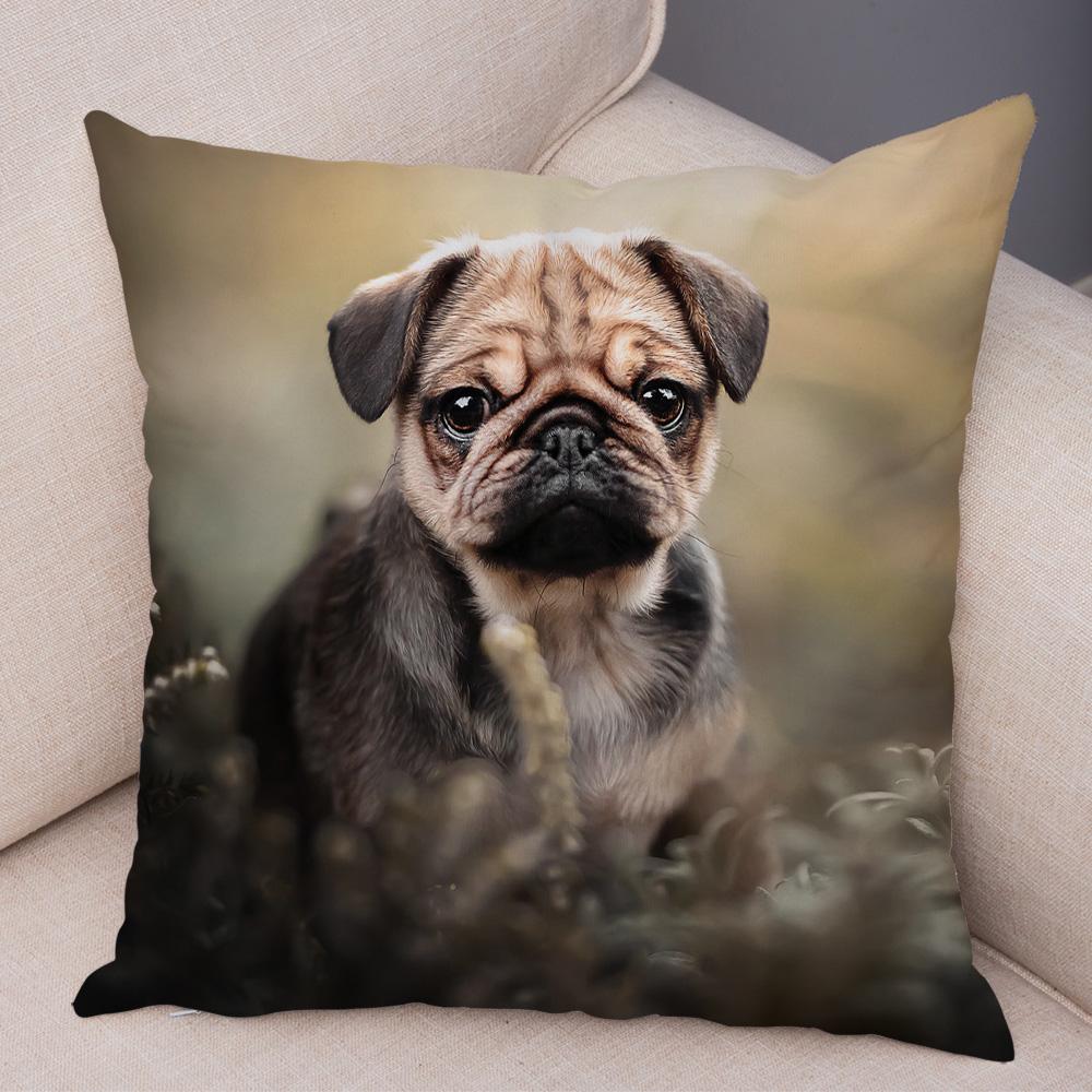 Cute Pug Dog Cushion Cover Both Sided Print Decor Pet Animal Pillowcase for Car Sofa Home Car Soft Plush Throw Pillow Case