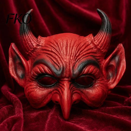 Eng Halloweenmasker Demon Schuim voor Volwassenen, Rood Half Professioneel Niveau Horror Gezicht Duivel Maskerade Accessoires met Hoorn Cosplay Kostuum Zacht Dun
