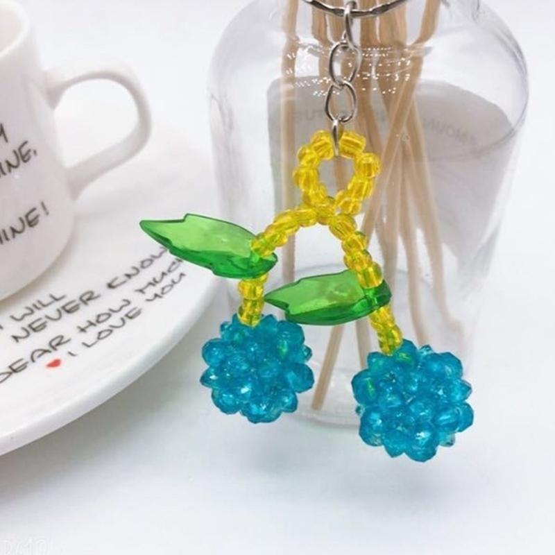 Colorful Phone Lanyard Beaded Wrist Strap Cherry Phone Charm DIY Handmade Keychain Imitation Crystal Jewelry Accessory