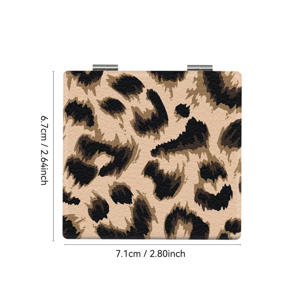 Portable Leopard Print Makeup Mirror Double-Sided Square Pocket Mirror Mini Retro Cosmetics Mirror