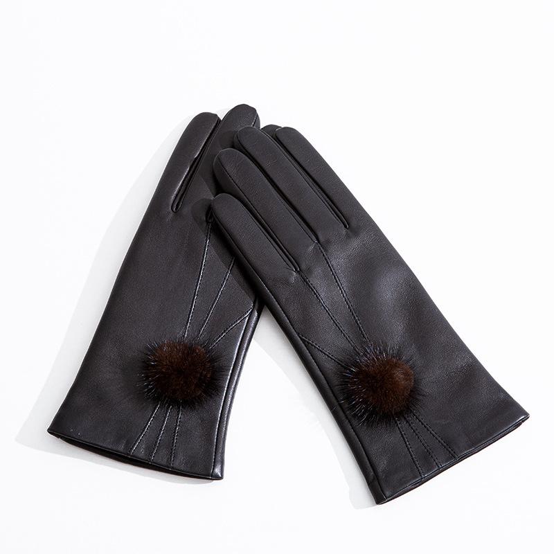 Genuine Leather Gloves Winter Women's Warm Gloves  Outdoor Sheepskin Gloves  Fleece Thickened Gloves
