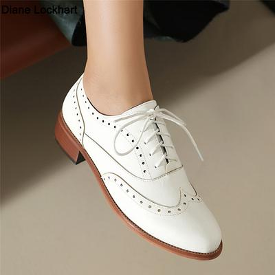 Vintage Style Casual Lace Up Brogue Shoes For Women Oxfords Fashion Outdoor Women Flats Lady PU Leather Single Shoe Size 35-48