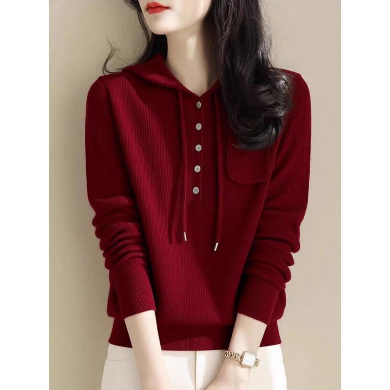 Women's Versatile Hooded Knit Sweater - Slimming & Age-Reducing for Autumn/Winter 2026