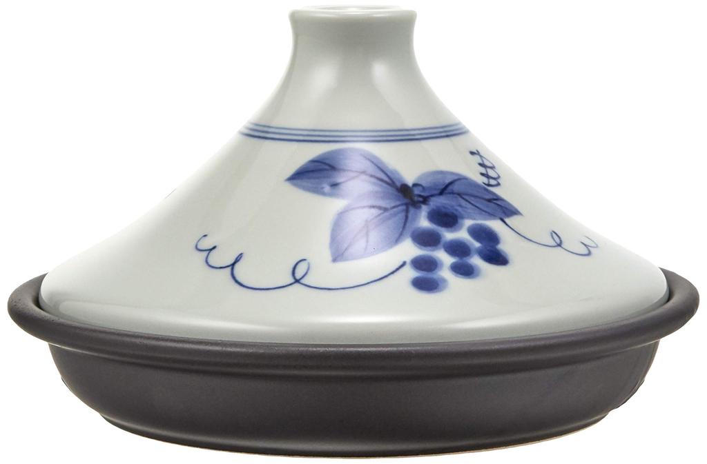 Toyo Ceramics Arita Ware Tagine Pot, 21cm (Heat-Resistant Ceramic Plate), Grape Design, ID-09-03
