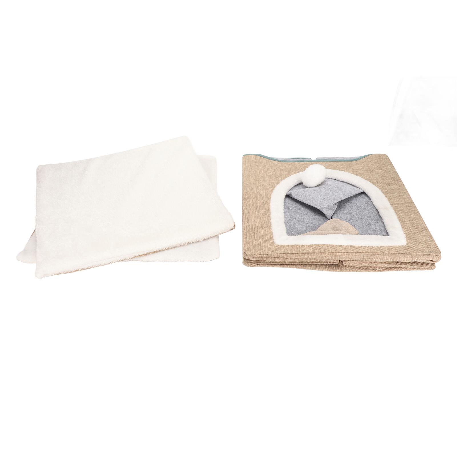 

Cat House Foldable Enclosed Warm Brthable Cat Cave Bed with Scratcher Plush for Indoor