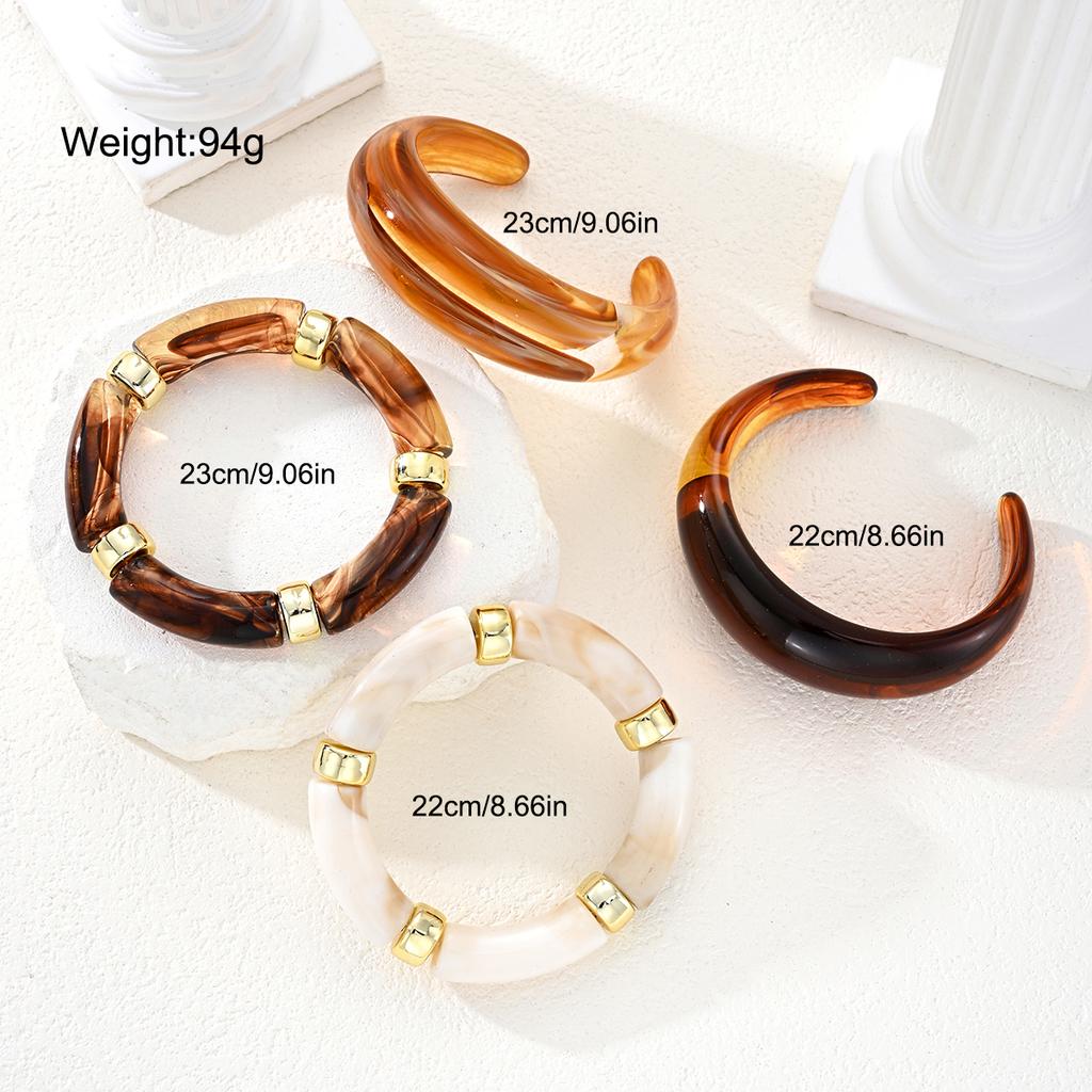 Ensemble de 4 Bracelets Bambou en Résine pour Femmes Manchette Épaisse Empilable Bracelets Manchette Tendance en Acrylique Bijoux Cadeaux pour Fête Quotidienne
