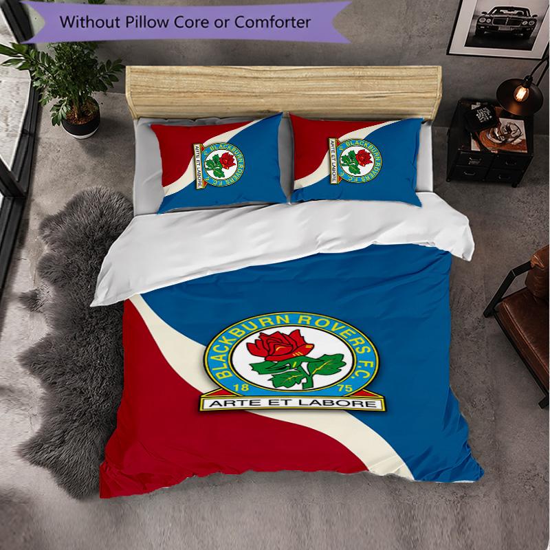 Blackburn Rovers Football 3 Piece Bedding Set Soft Duvet Cover Set with Pillowcases Printed Bedroom Decor Set for Home