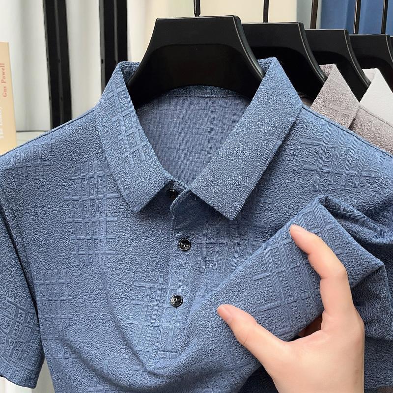 Summer polo shirt high-end business casual wear geometric design breathable ice silk quick drying men's short sleeved T-shirt