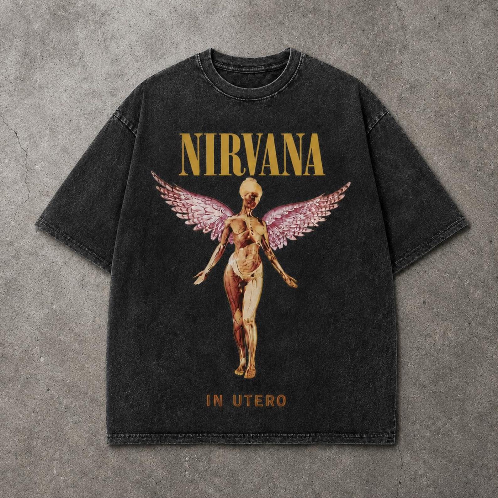 Nirvana In Utero Oversized T-Shirt, Vintage Washed Grunge Tee, Unisex Cotton Band Shirt, 90s Rock Music Graphic Tee Gift M