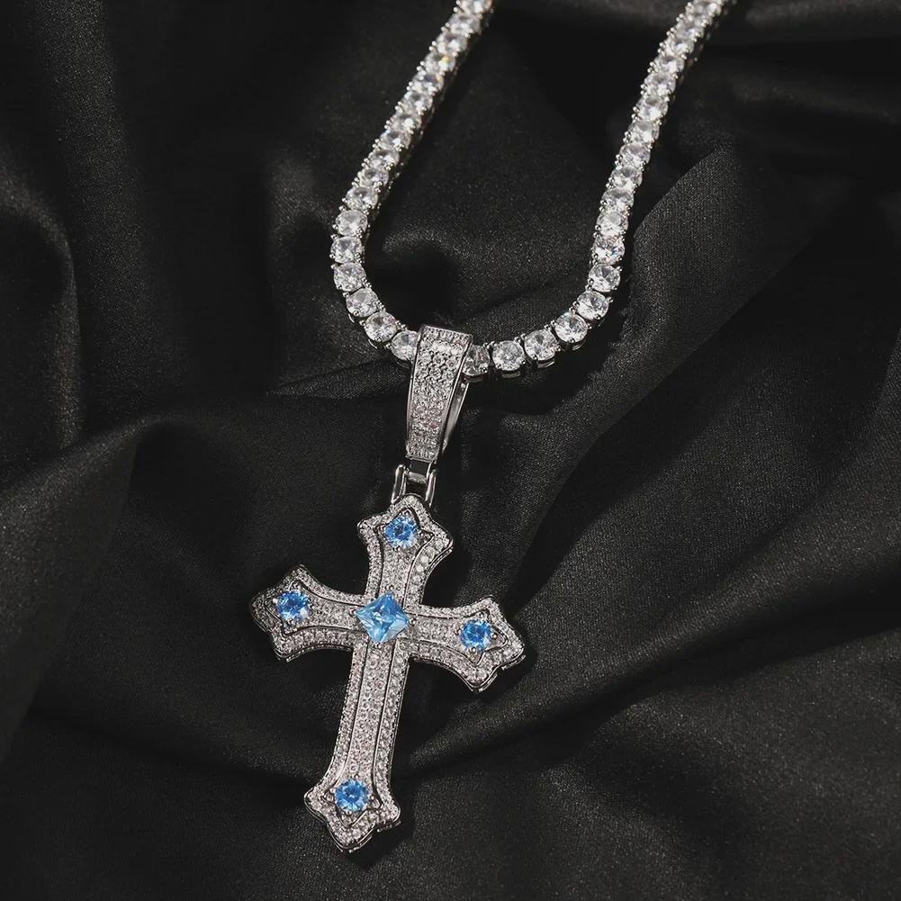 European & American Hip-Hop Cross Pendant Necklace with Diamonds