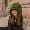 Handmade Fantasy Headwear Hood Crochet Kit, Cute Animal Hat DIY Dragon Unicorn Cat Ear Knitting Project Skull Earflap Craft Kit for Adults, Halloween