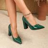228-15Dx High Heels Shallow Mouth Single Shoes Women Patent Leather Pointed Thick Heel Large Size 4243