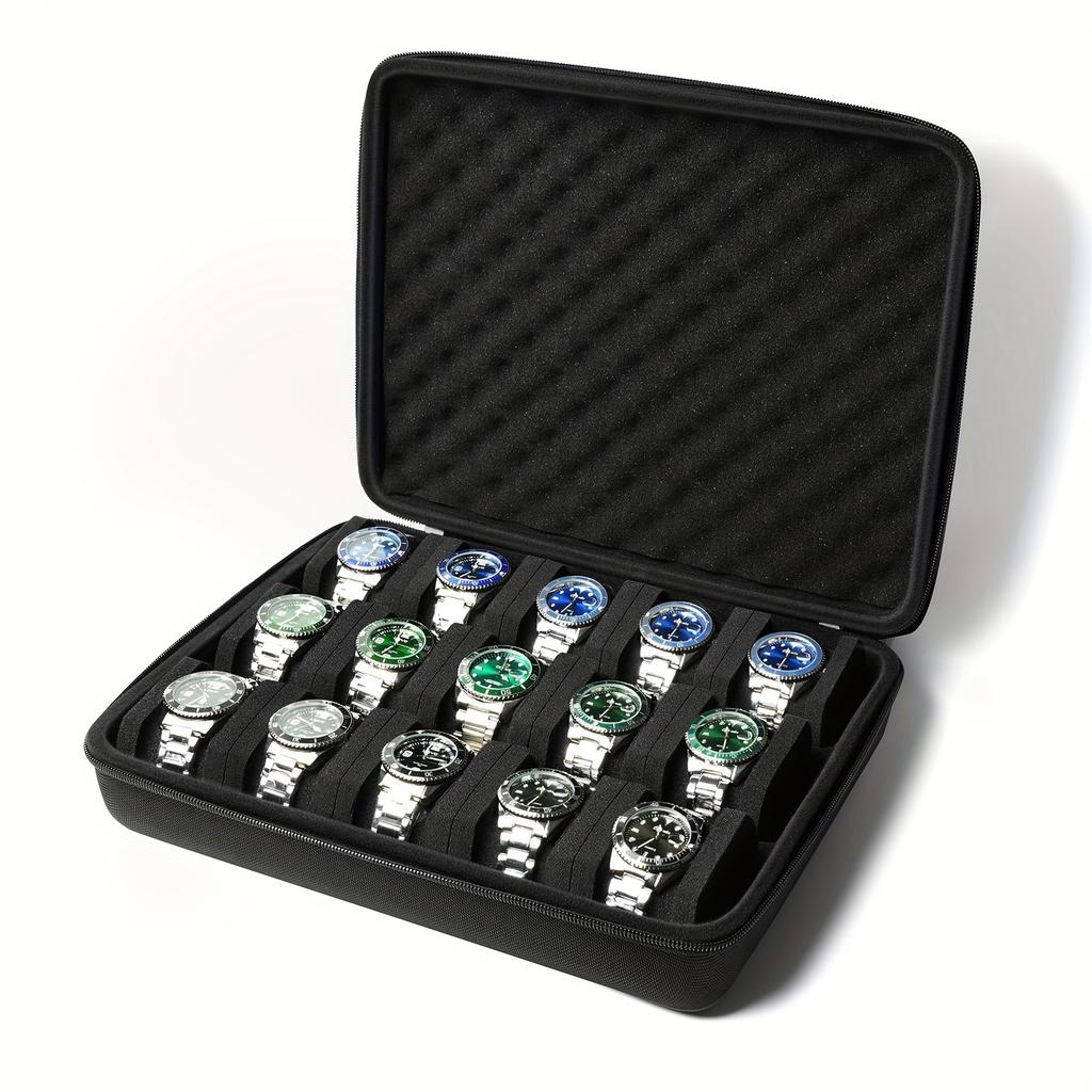 15-card watch box, stores 15 watches, suitable for large and small watches, with shockproof sponge pillow, portable for travel