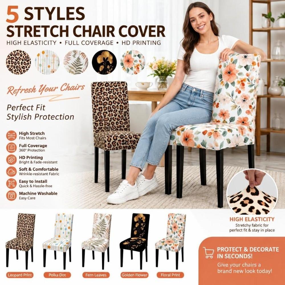 1/6pcs Full Cover Leopard Printed Chair Cover Elastic Leaf Stretch Chair Cover Non Slip Floral Fabric Chair Slipcover