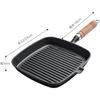 REENEW Steak Frying Pan, Cast Iron Grill Pan with Wooden Handle, Induction Compatible, Fish Grill, Steak Grill, Direct Flame Compatible, Multi-functio